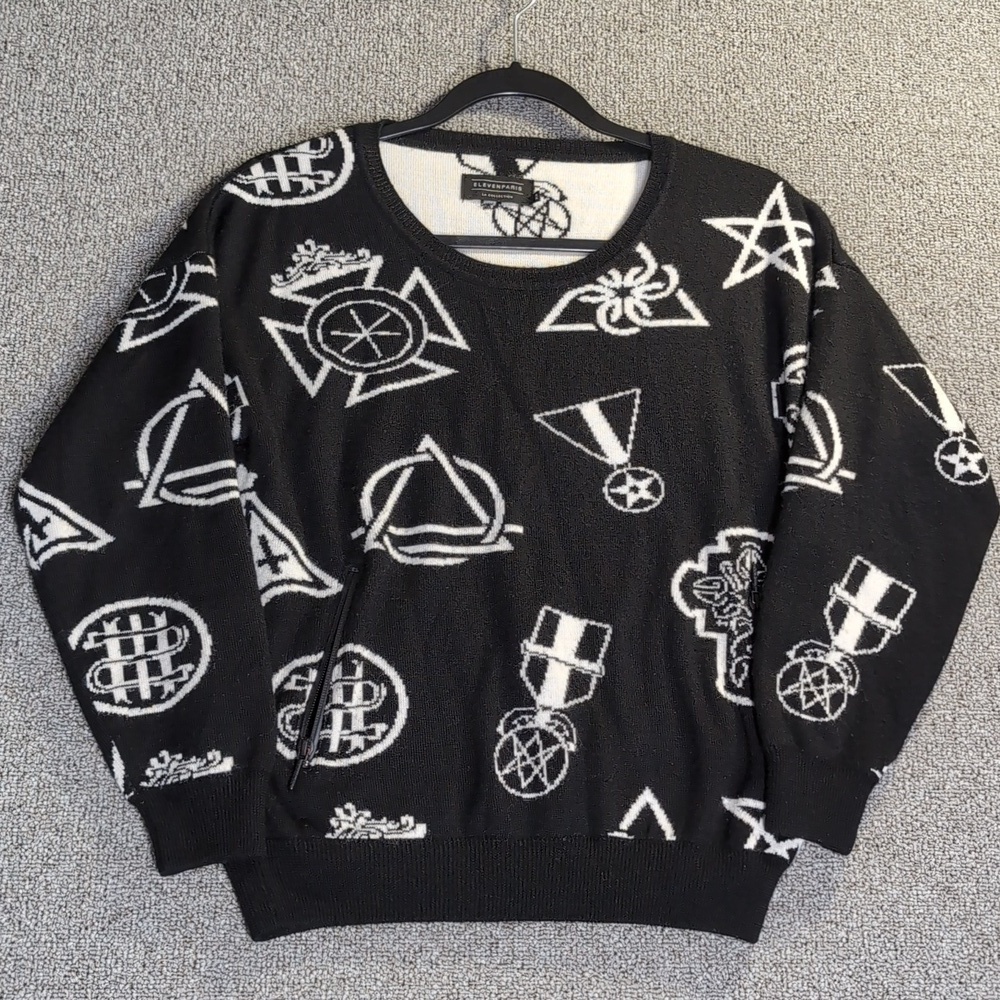 ElevenParis LA Collection Wool Blend Graphic Knit Sweater Size XS in Black/White